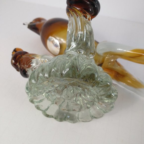 Murano Large Glass Art Brown/Tan Bird with Brown/White Tails - Picture 2 of 16